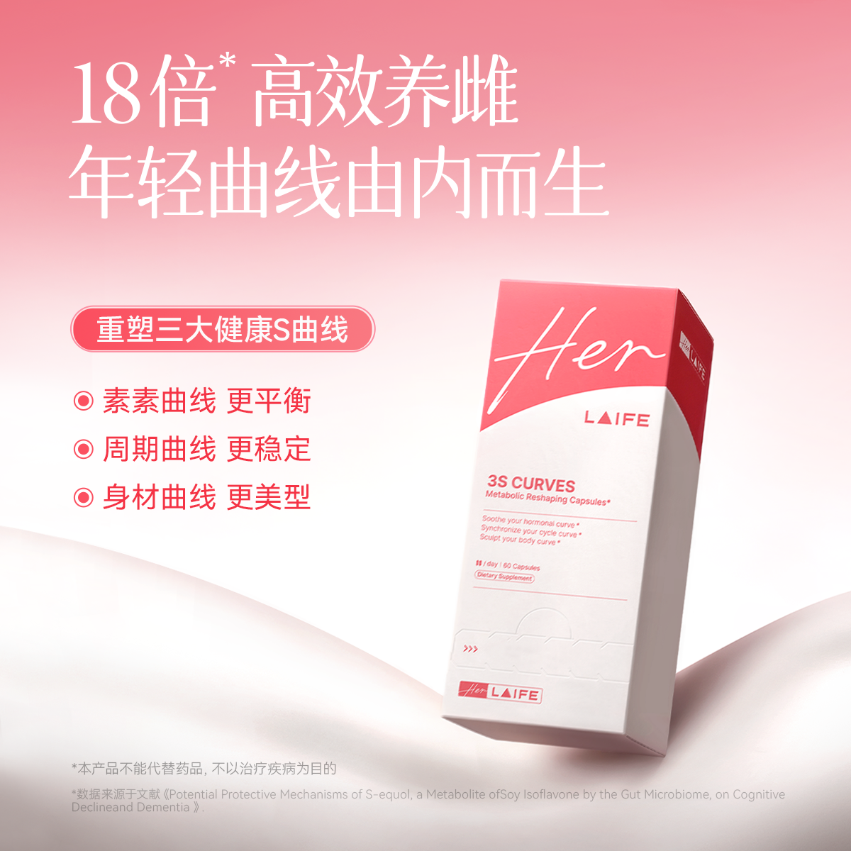 乐梵LAIFE 3S女人味曲线胶囊雌马酚滋补养生肌醇叶酸代谢女性养雌