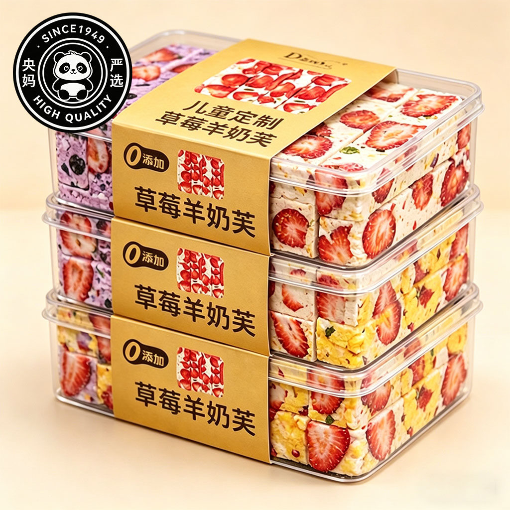 央妈严选！草莓羊奶芙拉丝长条雪花酥手工芒果蓝莓羊奶芙全脂羊奶