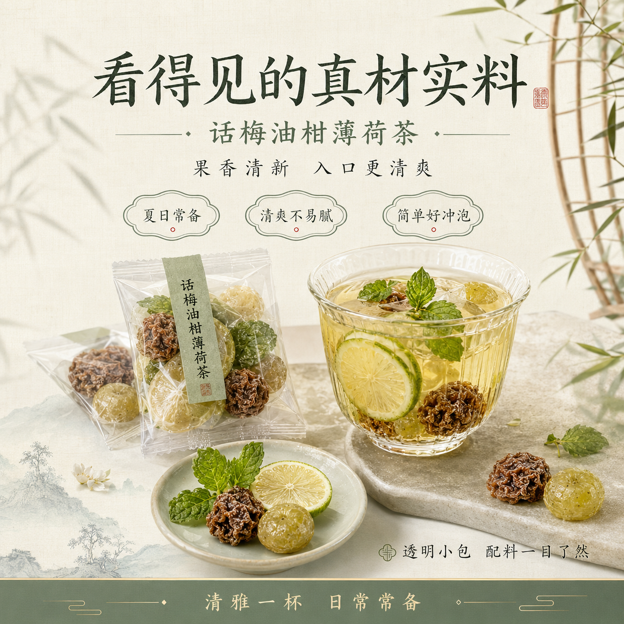 话梅油柑薄荷冷泡茶茶包花茶女养生夏日冷水冲泡饮品独立小包装袋