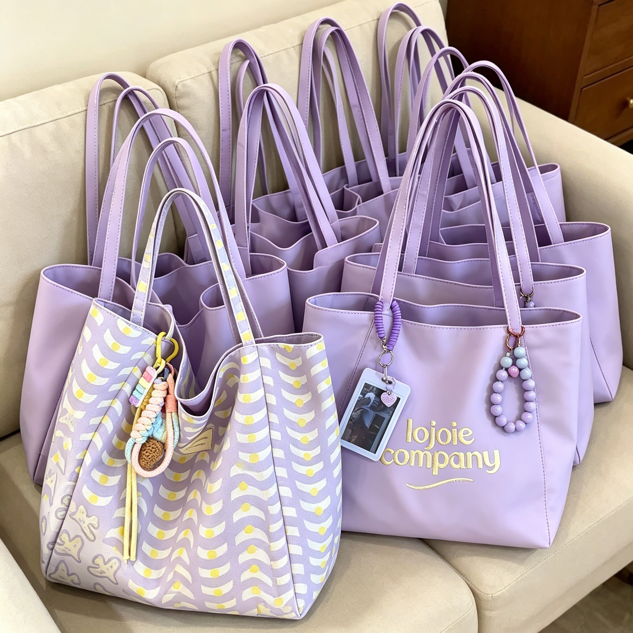 紫色条纹托特包大容量女
