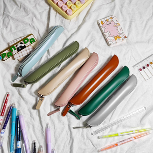 ins简约小巧钢笔保护笔套创意个性潮流随身便携皮革糖果色笔袋女