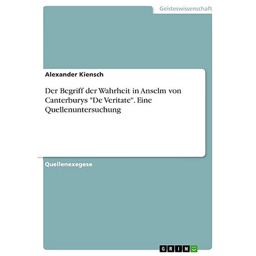 现货英文原版Der Begriff der Wahrheit in Anselm von Canterburys 