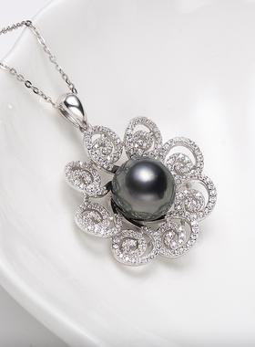 S925银海水珍珠大溪地黑珍珠吊坠9mm V201-S809