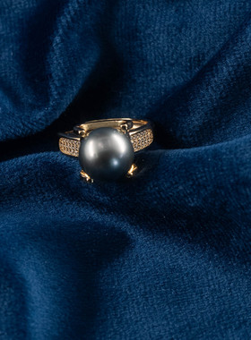 S925银海水珍珠大溪地黑珍珠戒指11mm V201-H385