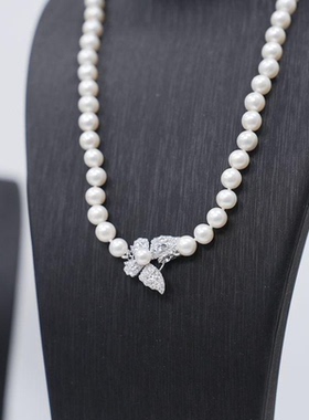 合金淡水珍珠项链蝴蝶扣项链6-8mm V201-S1052