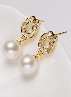 Audrey PearlS925银淡水珍珠耳饰8-9mm V201-D452