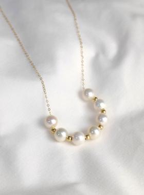 18K金淡水珍珠项链微笑链6mm V201-S930