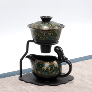 家用磁引自动过滤茶壶茶海茶杯盖子 万秦懒人磁吸盖碗陶瓷茶具套装