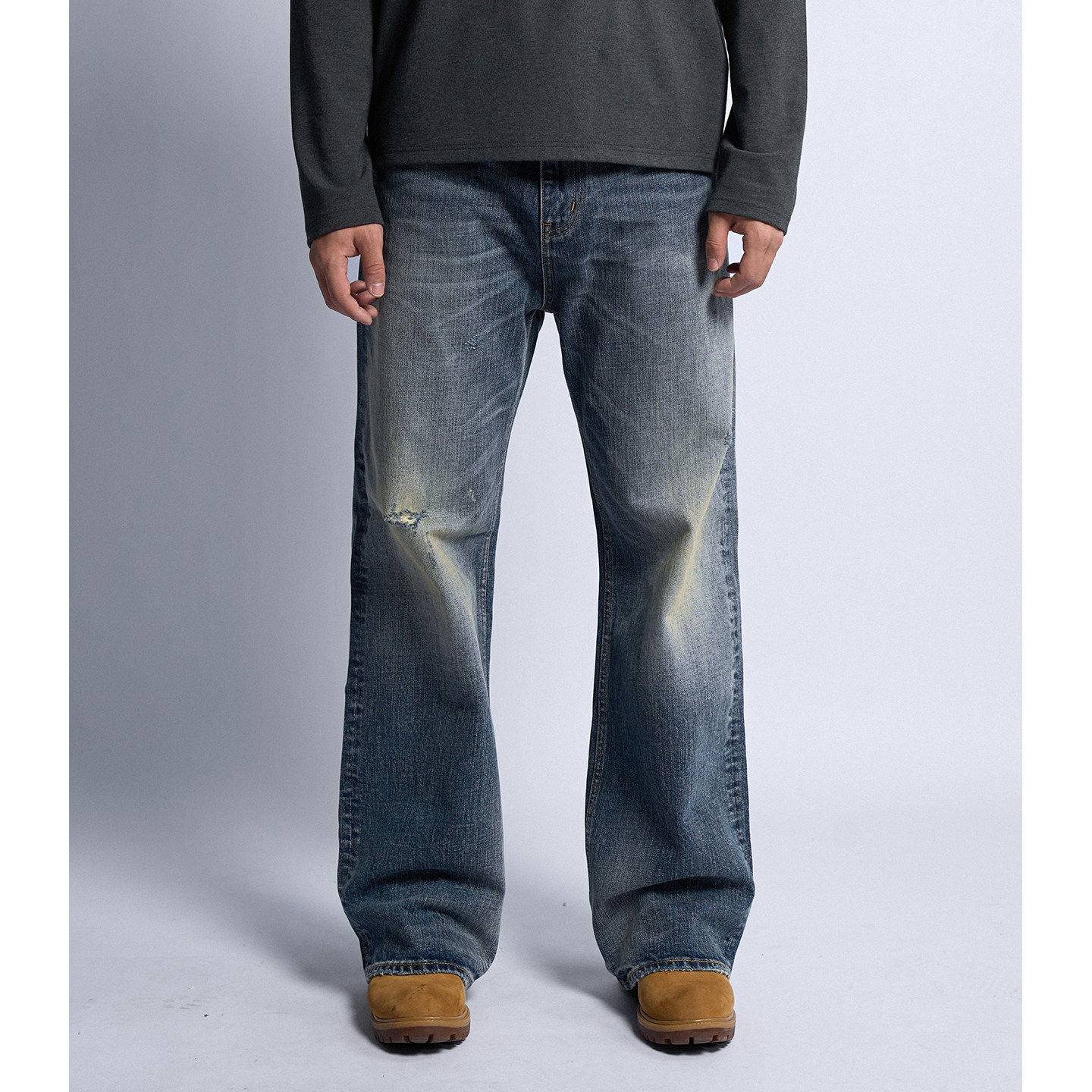 DOKIE26早春新款15盎司微喇版型水洗宽松直筒阔腿男生牛仔裤子