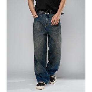 DOKIE2025春秋新款美式复古高端蓝色水洗做旧宽松直筒牛仔裤男女