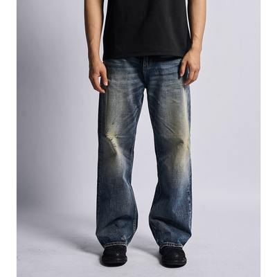 Dokie破洞直筒宽松牛仔裤