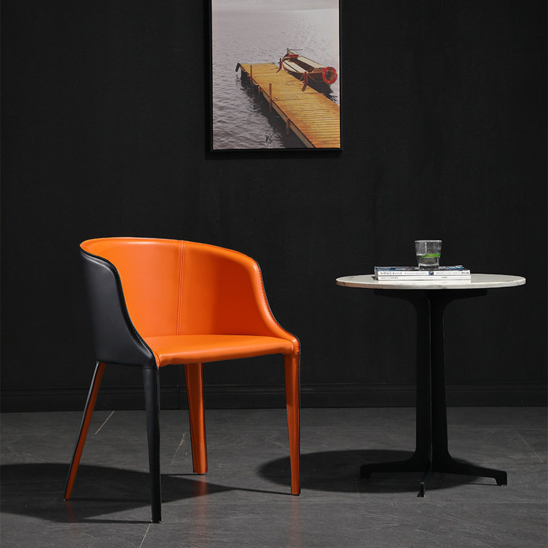 FDMA66-5意式马鞍皮围椅北欧设计师扶手椅书房椅子酒店会议椅售楼