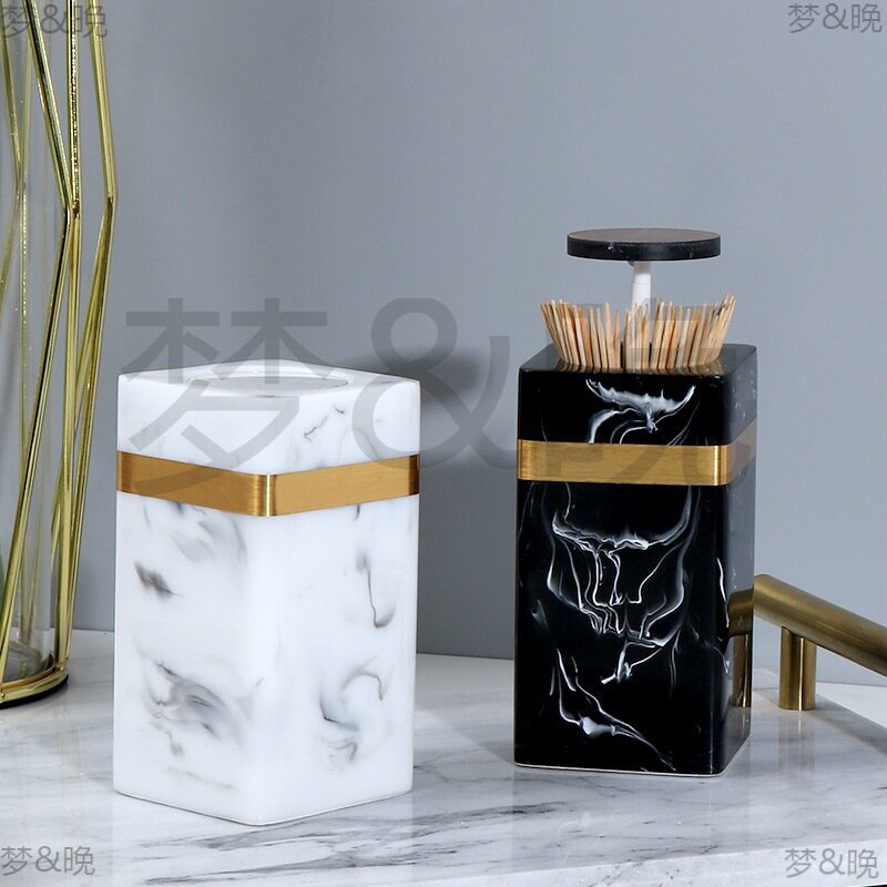 牙签盒自动按压式家用牙签筒创意轻奢大理石纹品质牙签可