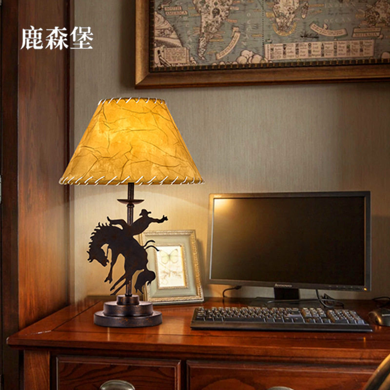 美式复古台灯客厅卧室床头别墅民宿创意台灯西部牛仔风情台灯