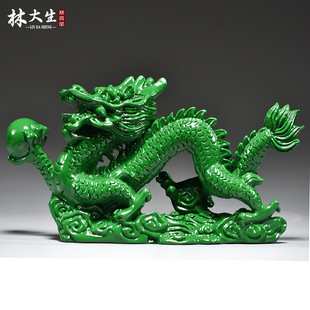 绿色木质龙青龙摆件木制十二生肖木头飞龙客厅缺角补角装饰工艺品