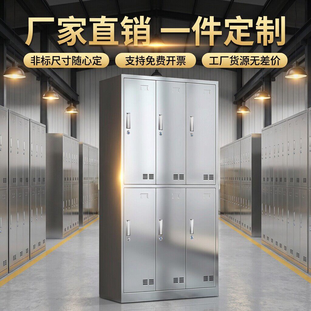 304不锈钢更衣柜工厂更衣室带锁多门储物柜无尘车间斜顶换衣柜子