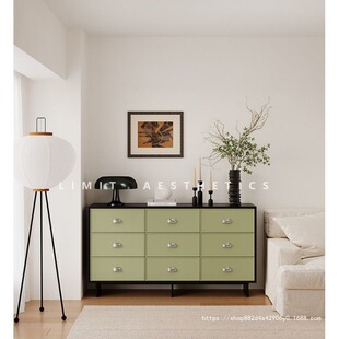 2026复古九斗柜拼色实木边柜玄关柜客厅储物收纳抽屉柜六斗柜哑光