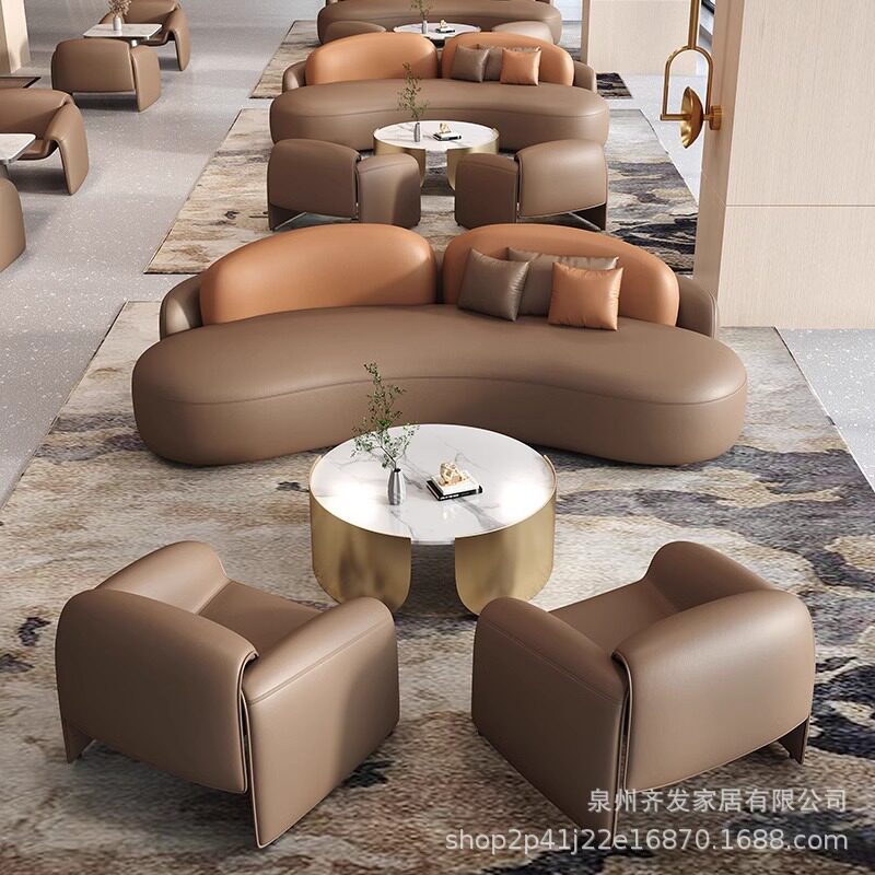 酒店大堂大厅贵宾会所休息区接待会客弧形圆形售楼处洽谈沙发组合