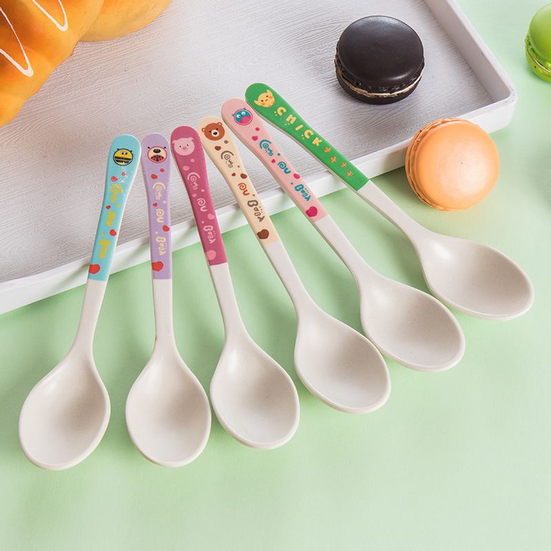 卡通长柄勺子防烫防摔家用儿童树脂仿瓷餐具成人女孩吃饭叉勺可爱