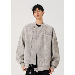 秋冬季美式痞帅机能风飞行机车皮衣立领夹克男生春秋款棒球服外套