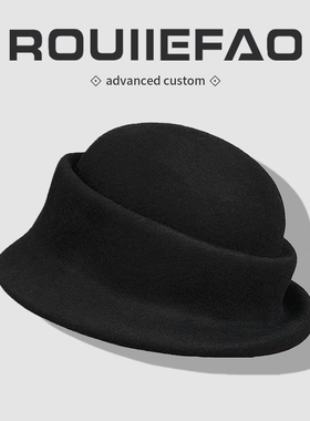 法式赫本风纯羊毛黑色小礼帽女秋冬气质百搭千金帽显脸小渔夫帽子