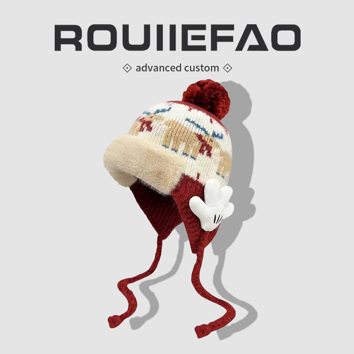 ROUIIEFAO护耳帽米奇手掌装饰
