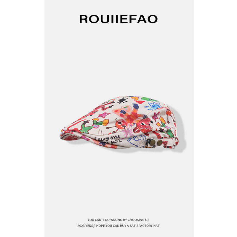 ROUIIEFAO可爱涂鸦前进帽女个性复古显脸小贝雷帽反戴鸭舌帽子男,服饰配件/皮带/帽子/围巾,帽子,淘宝优惠券,粉丝福利购,淘宝优惠卷
