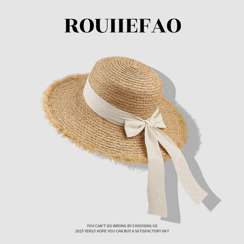 ROUIIEFAO草帽蝴蝶结飘带大檐