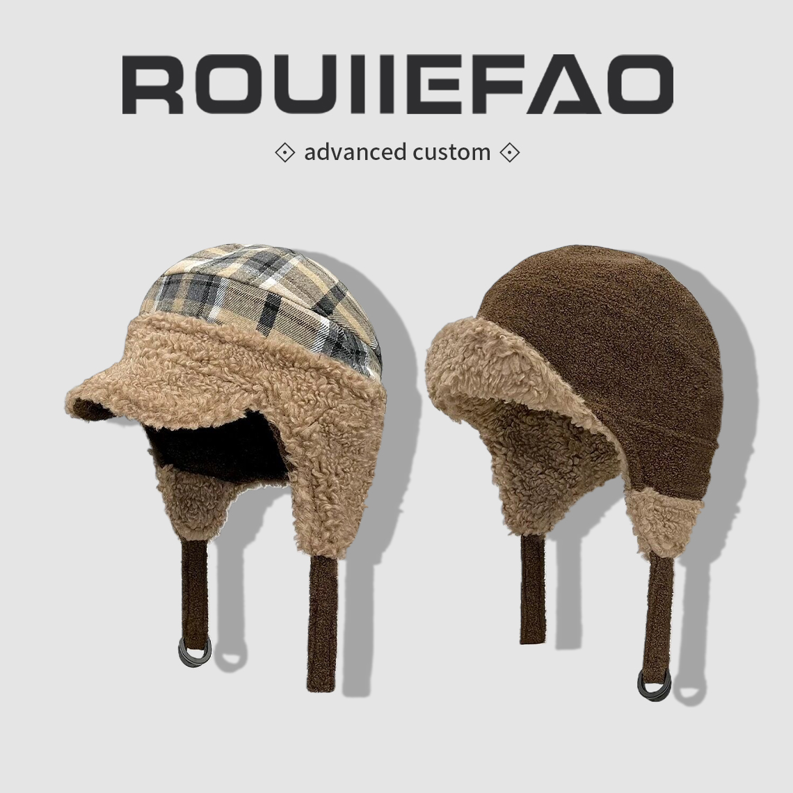 韩版羊羔绒飞行帽子女双面戴格纹护耳帽秋冬加厚保暖防寒雷锋帽男 - 封面
