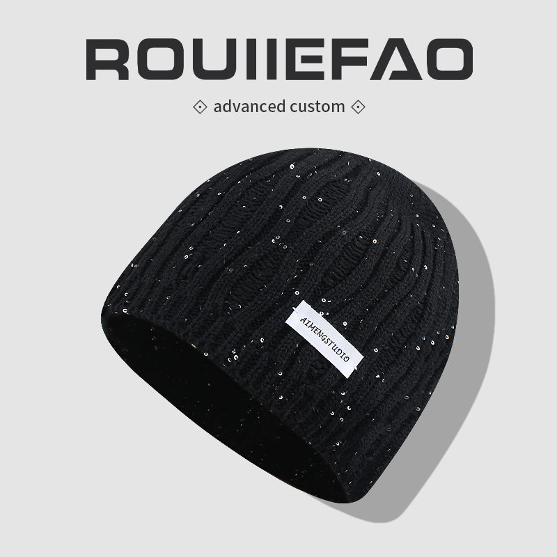 ROUIIEFAO毛线帽时尚贴布亮片