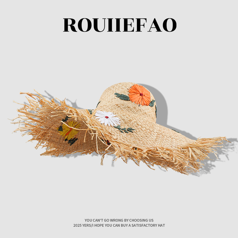 ROUIIEFAO草帽大帽檐拉菲草