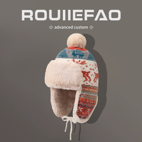 ROUIIEFAO护耳帽小鹿图案加厚