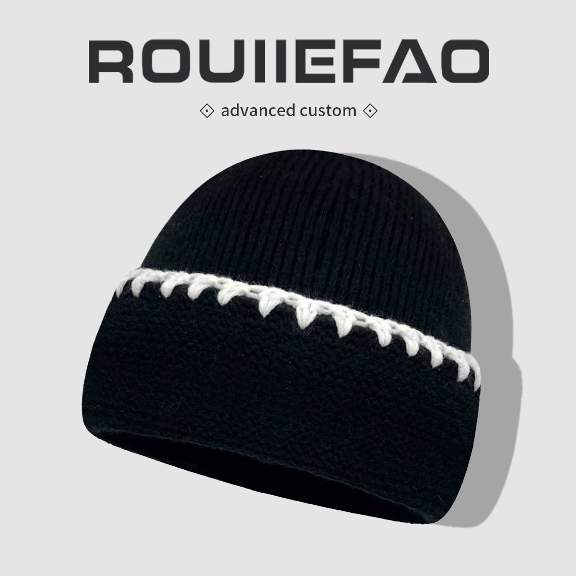 ROUIIEFAO针织帽拼接撞色设计