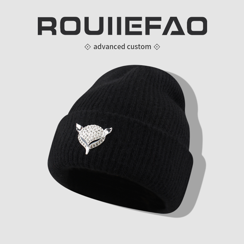 ROUIIEFAO毛线帽水钻狐狸保暖