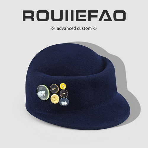 ROUIIEFAO马术帽蓝色纽扣装饰