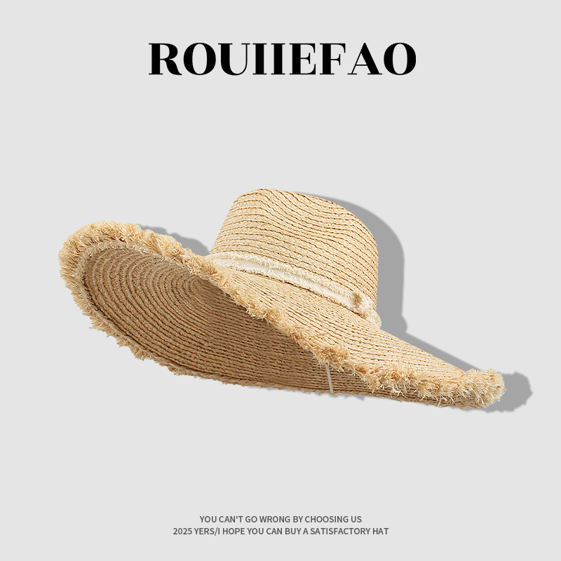 ROUIIEFAO毛边设计大帽檐海边