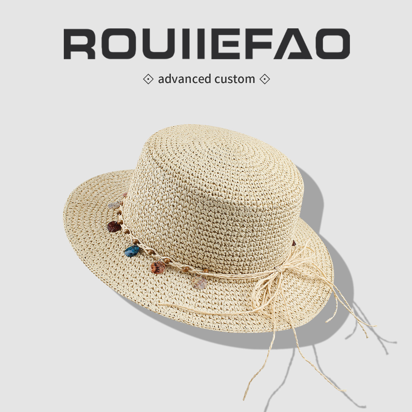 民族风贝壳装饰平顶草帽女夏季海边度假沙滩遮阳帽透气防晒太阳帽