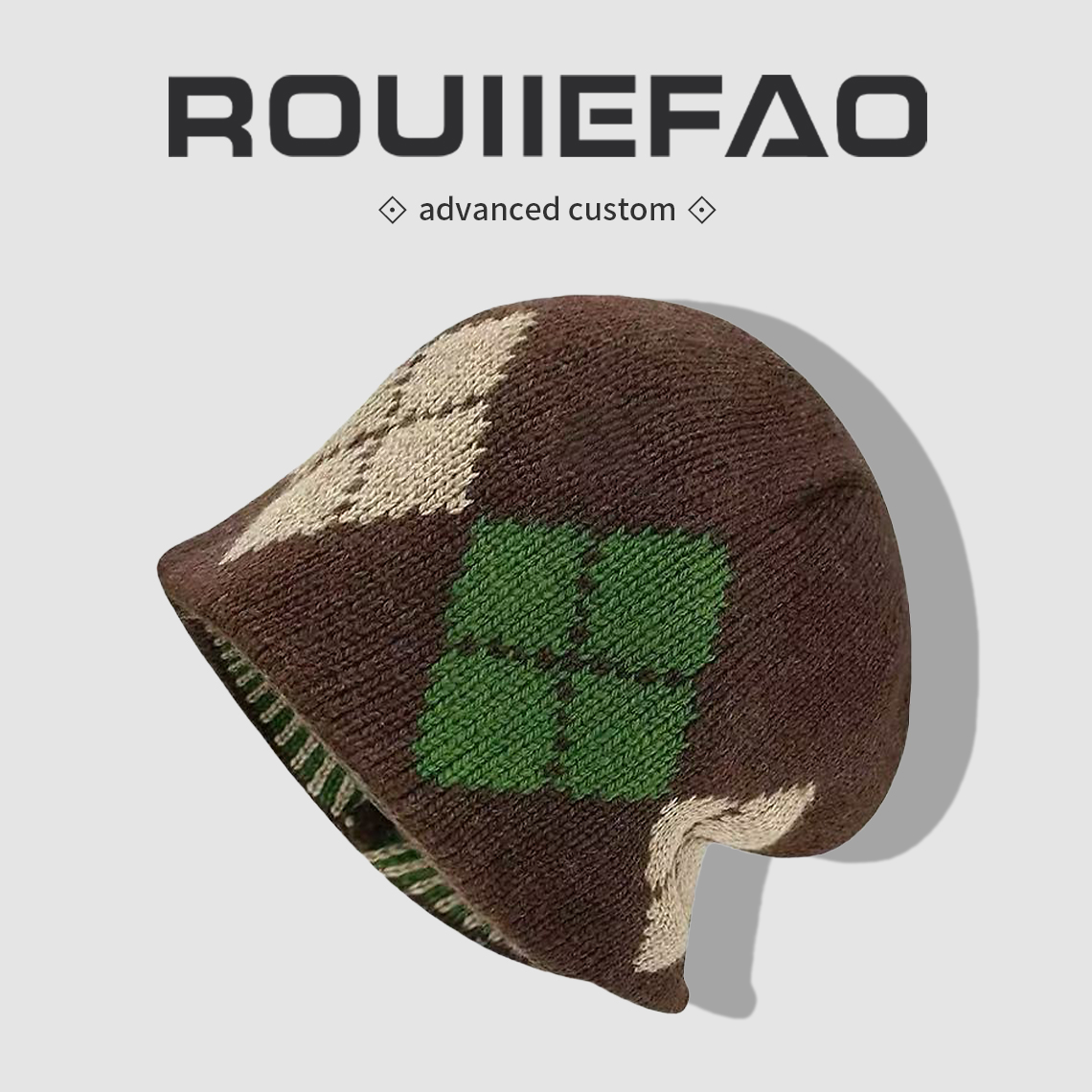 ROUIIEFAO毛线帽菱形格纹百搭