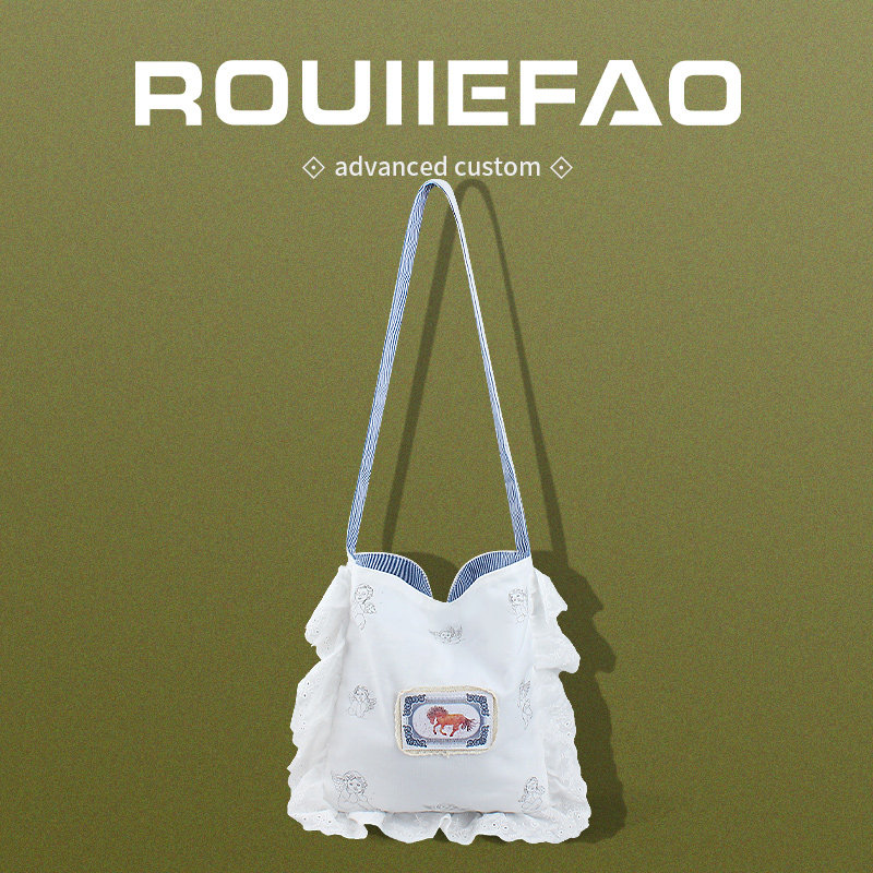 法式复古森系蕾丝荷叶边帆布包女甜美可爱斜跨包慵懒风布袋单肩包,箱包皮具/热销女包/男包,通用款女包,淘宝优惠券,粉丝福利购,淘宝优惠卷