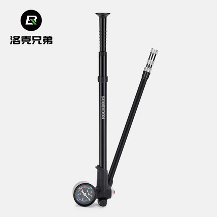洛克兄弟自行车打气筒便携高压山地公路车前叉充气泵带气压表家用