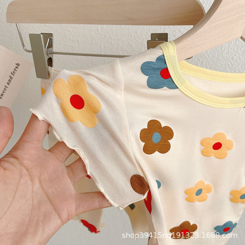 女童冰丝睡衣短袖套装夏季薄款中小童休闲宝宝家居服两件套空调服