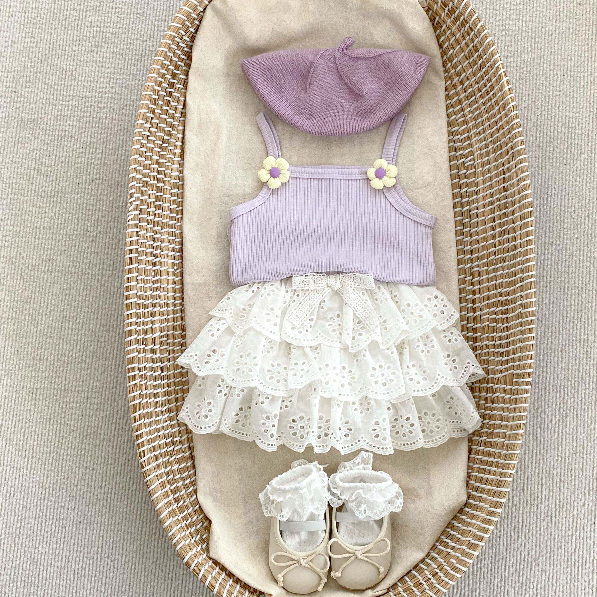 ins0 3岁女童吊带套装夏季薄款女宝宝背心花边蛋糕公主裙裤两件套