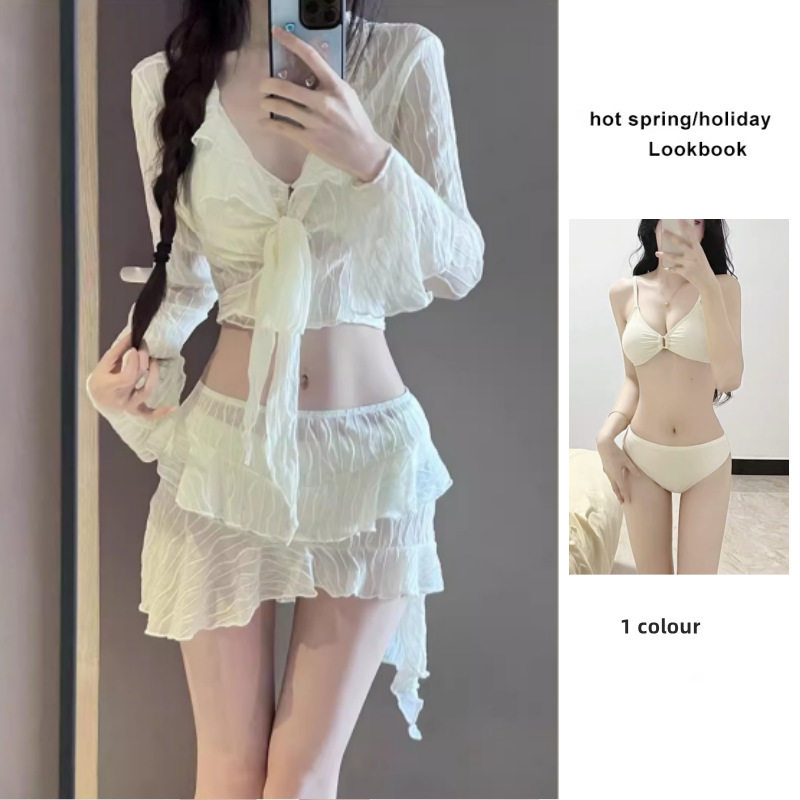 泳衣女比基尼2025新款显瘦保守遮肚四件套性感分体度假泡温泉冬天