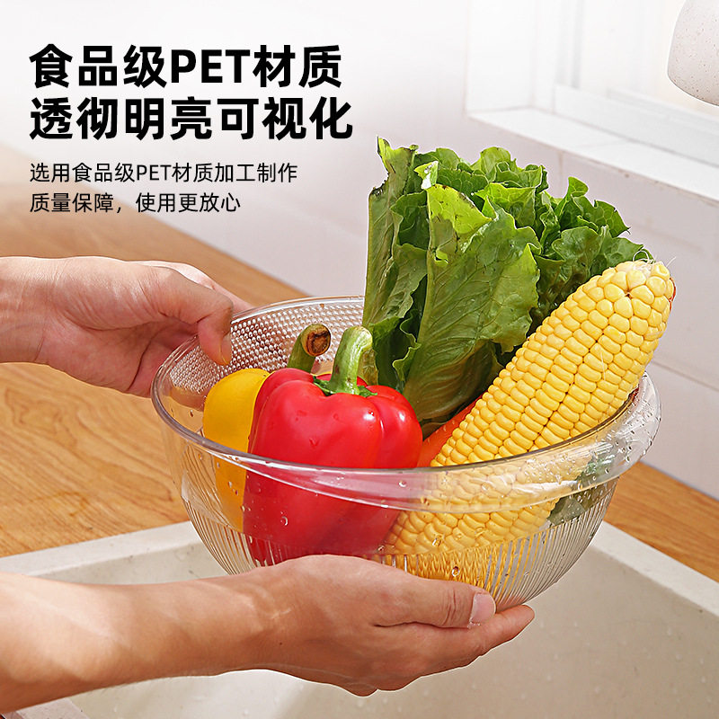 PET快速淘米器多功能圆形洗米篮塑料家用厨房洗米筛多功能果蔬盆