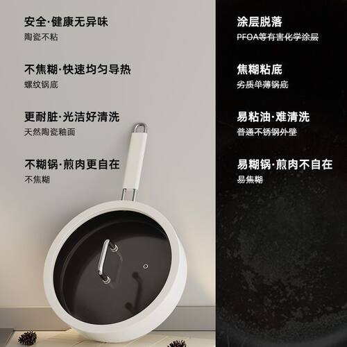 新款平底锅煎锅家用陶瓷0氟不粘锅牛排煎锅炉灶通用陶瓷煎锅炒锅