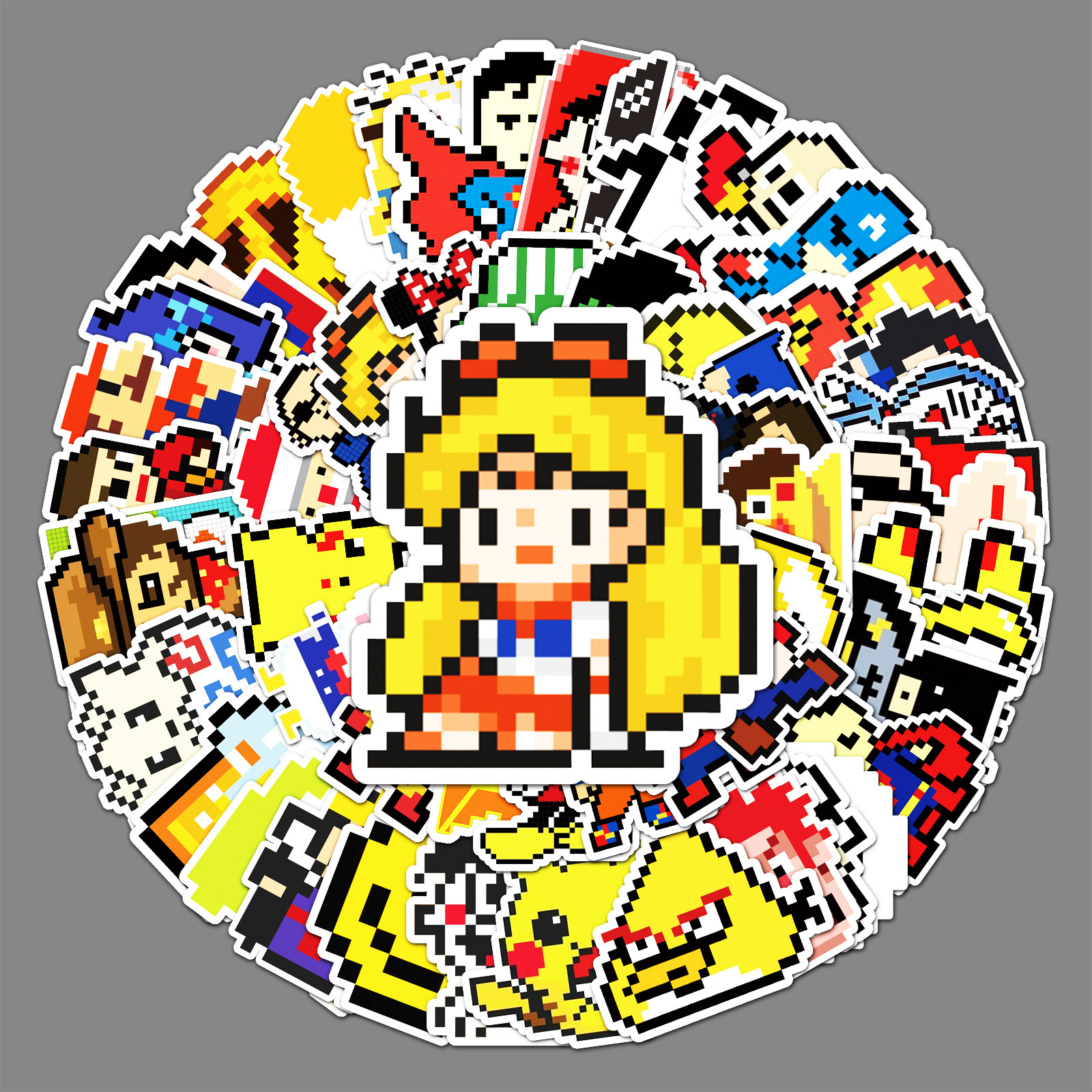 54张马赛克像素防水贴纸文具手账行李箱笔记本手机卡通动漫贴纸画