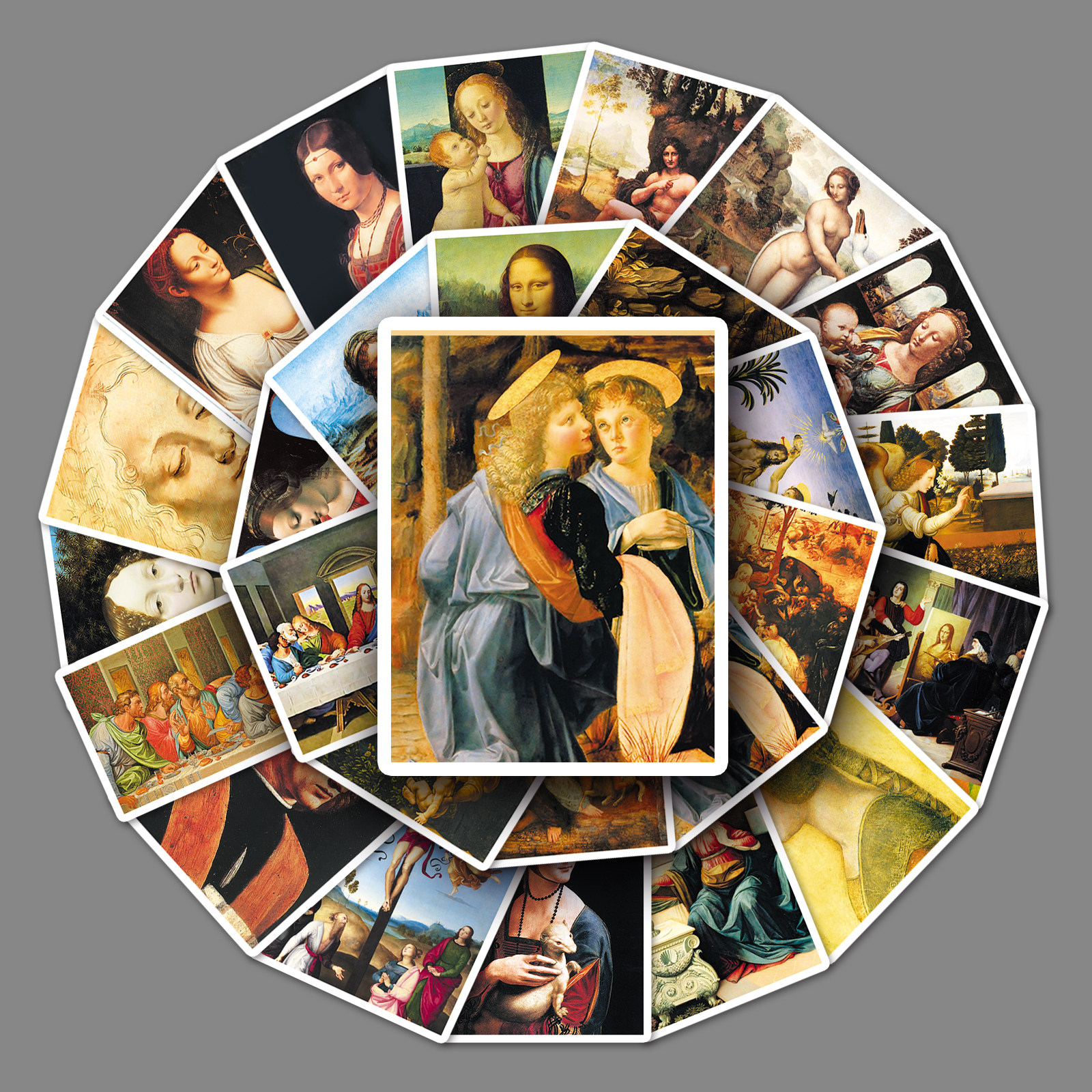 50张达芬奇艺术创意油画美术三杰diy笔记本手机壳手账本文具贴纸