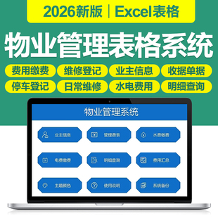 2026新物业财务收费登记管理Excel表格水电缴费分析业主停车维修