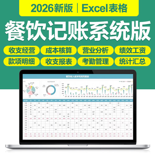 2026新餐饮记账管理Excel表格系统开餐饮店经营收支利润成本分析
