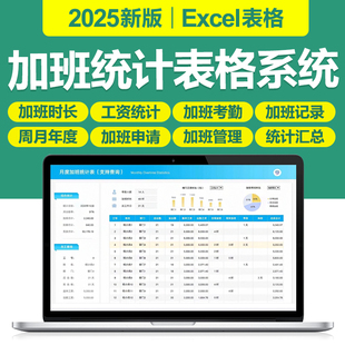 2025加班考勤统计Excel表格员工加班时长工资审批月度全年登记表